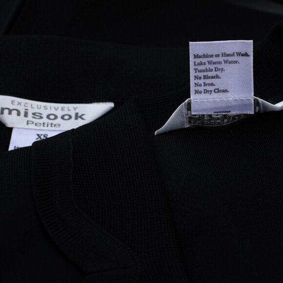 Misook Petite XS Black Knit Skirt Suit 2 Pc One Button Blazer Goth Minimalist - Picture 16 of 16